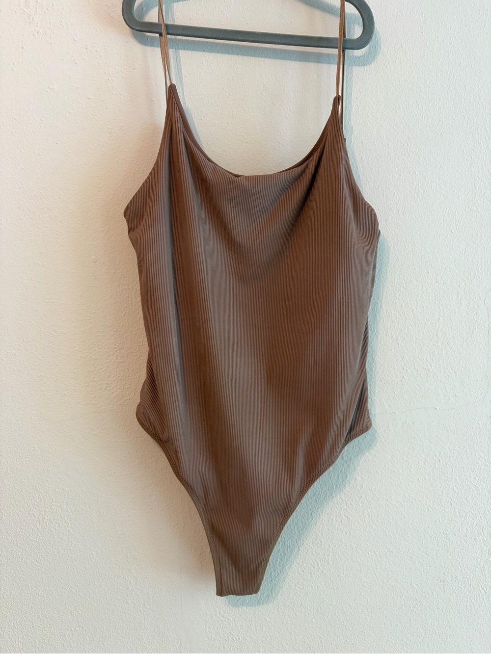ZARA Brown Ribbed Bodysuit / swimsuit with Thin Straps - size XL